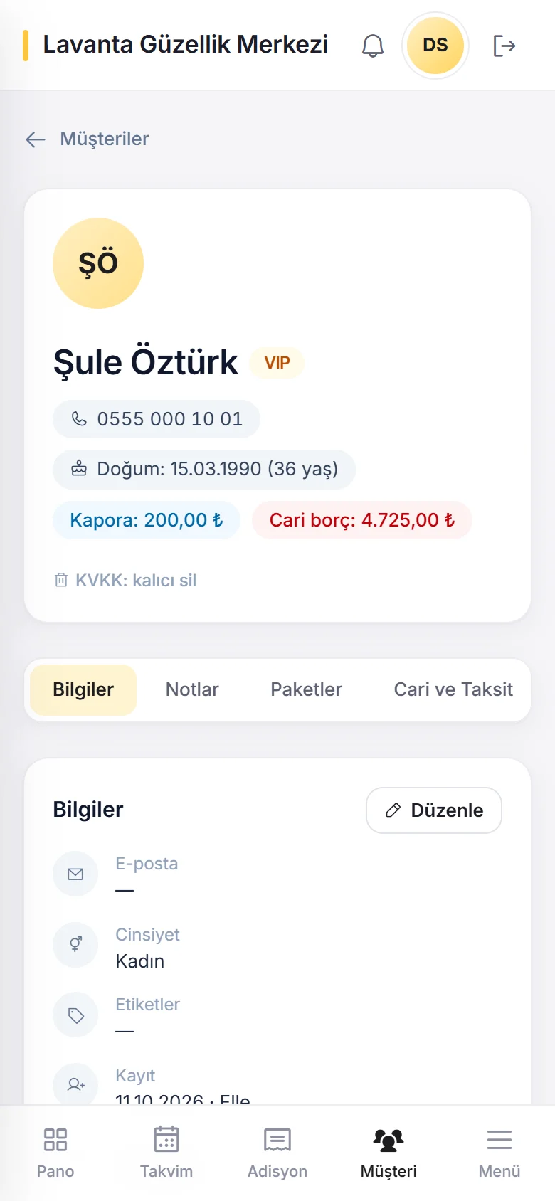 Telefonda müşteri kartı
