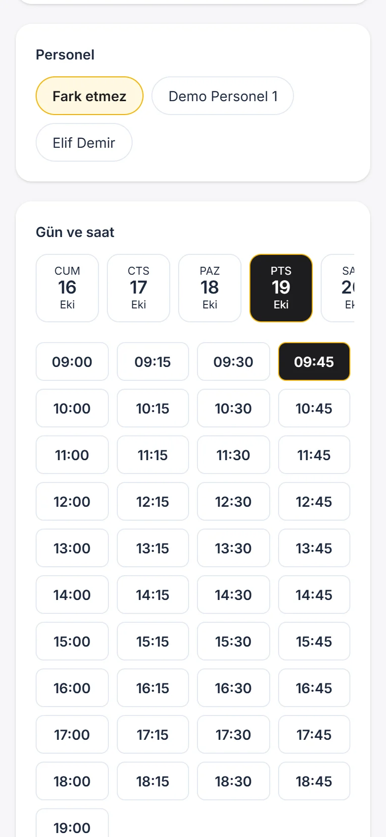Müşterinin telefondan online randevu alması